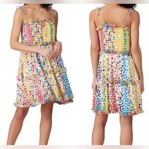 All Things Mochi Blessica Dress Sundress Silk Rainbow Polka Dots.  Sz M.   EUC!